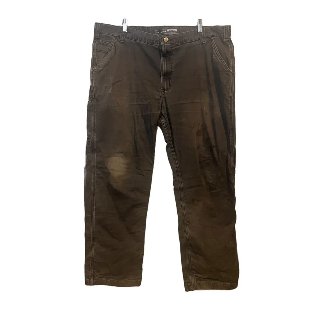 Carhartt Grey Rugged Flex Relaxed Fit Flannel-Lined Utility Work Pant Size 42x30 - Picture 1 of 9